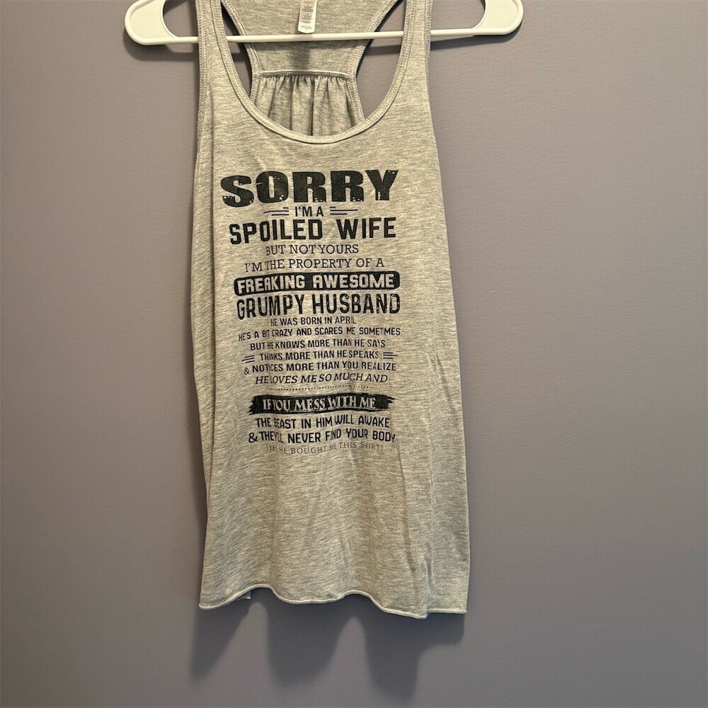 3/$15 Bella+Canvas Tank Top Womens L Heather Gray Sorry I'm a Spoiled Wife